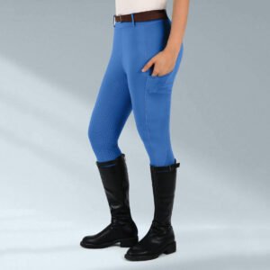 women's vibrant royal blue riding breeches with full seat silicone patch & side pocket