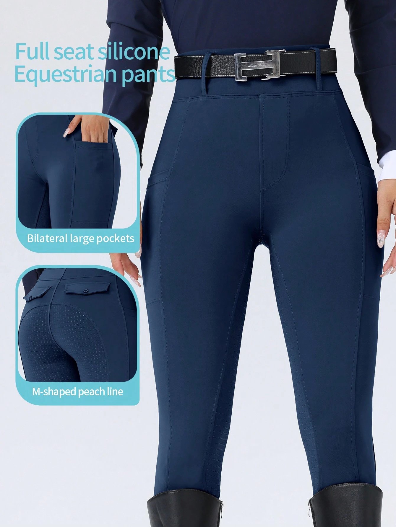 women's elegant prussian blue riding breeches with rear flap pockets & full seat silicone women's elegant prussian blue riding breeches with rear flap pockets & full seat silicone