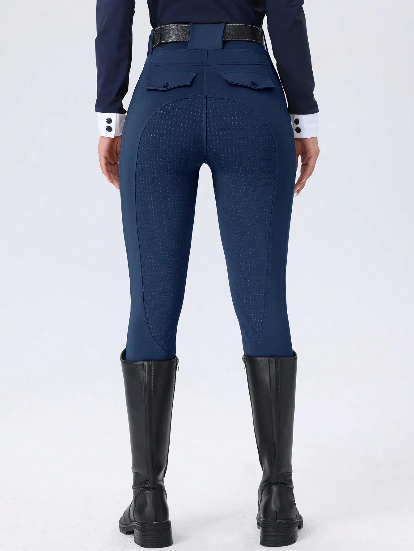 women's elegant prussian blue riding breeches with rear flap pockets & full seat silicone women's elegant prussian blue riding breeches with rear flap pockets & full seat silicone