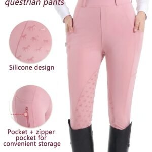 women's high waist riding breeches with dual storage pockets – pink performance equestrian leggings