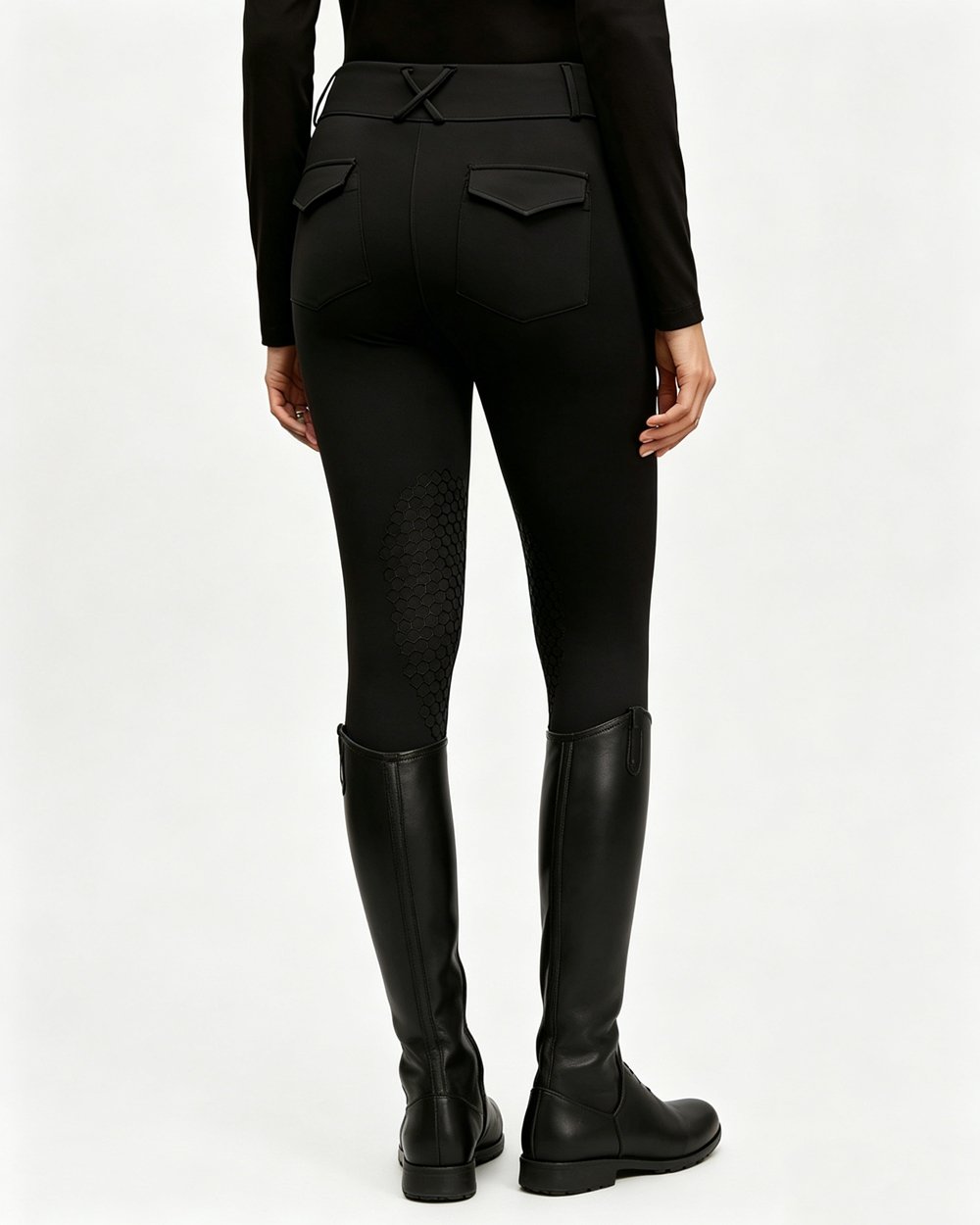professional all black riding breeches – honeycomb full seat grip & cross back detail professional all black riding breeches – honeycomb full seat grip & cross back detail