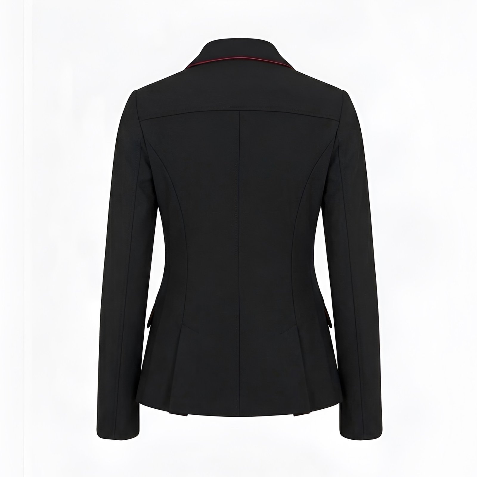 professional women's equestrian competition show jacket black with red piping professional women's equestrian competition show jacket black with red piping