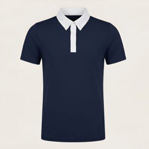 men's short sleeve equestrian polo shirt with contrast white collar