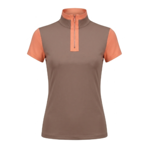 women's short sleeve equestrian training shirt – brown & orange performance riding top