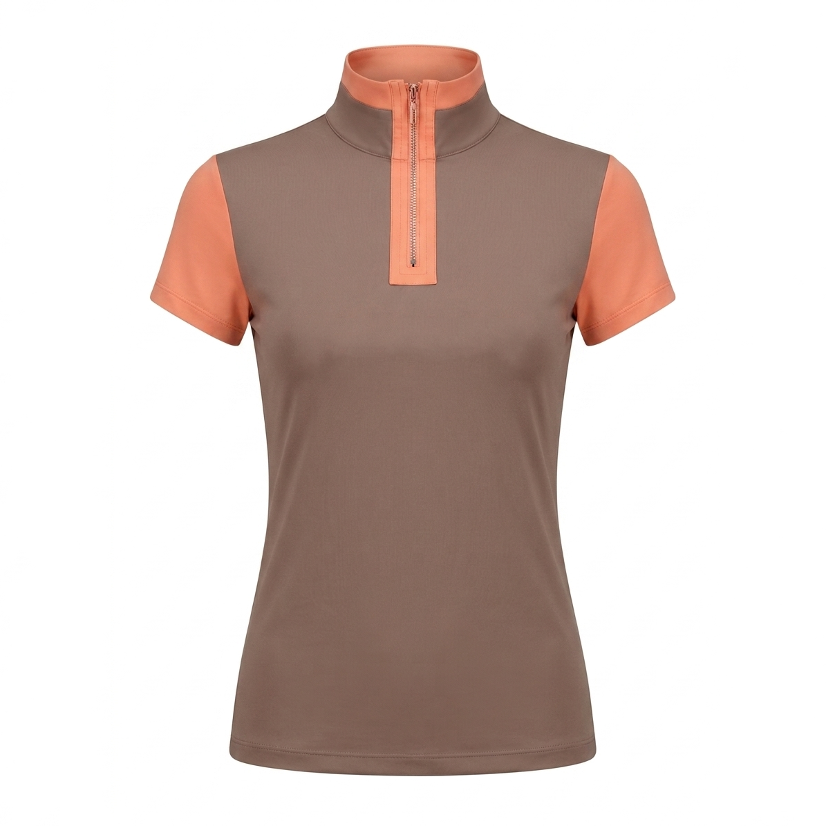 women's short sleeve equestrian training shirt – brown & orange performance riding top women's short sleeve equestrian training shirt – brown & orange performance riding top
