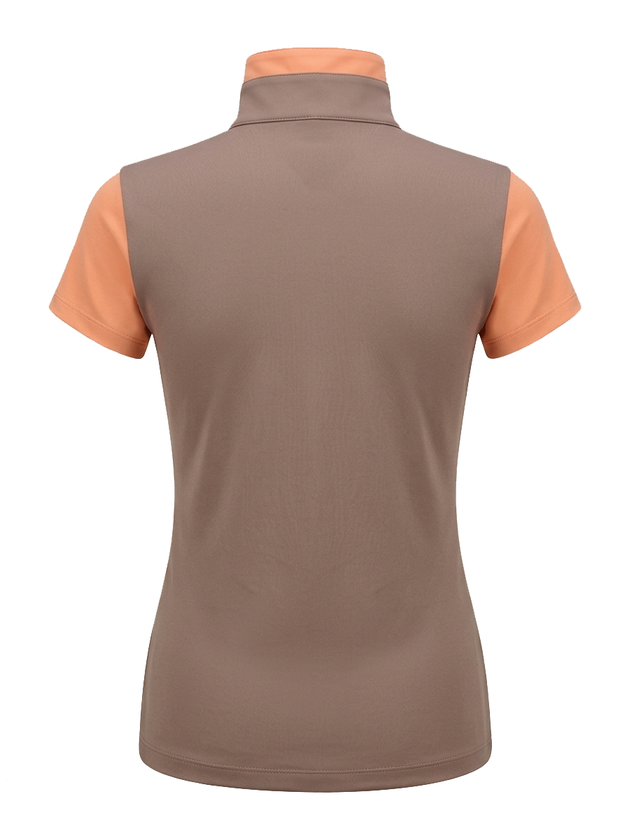 women's short sleeve equestrian training shirt – brown & orange performance riding top women's short sleeve equestrian training shirt – brown & orange performance riding top
