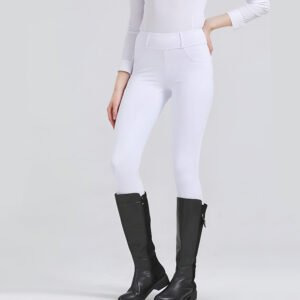 white competition riding breeches with honeycomb full seat grip