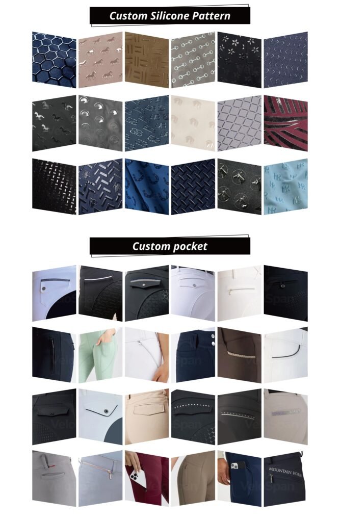 Unleash Your Brand’s Potential: Deep Dive into VeloSpan’s Custom Breeches Features custom breeches silicone pattern and pockets