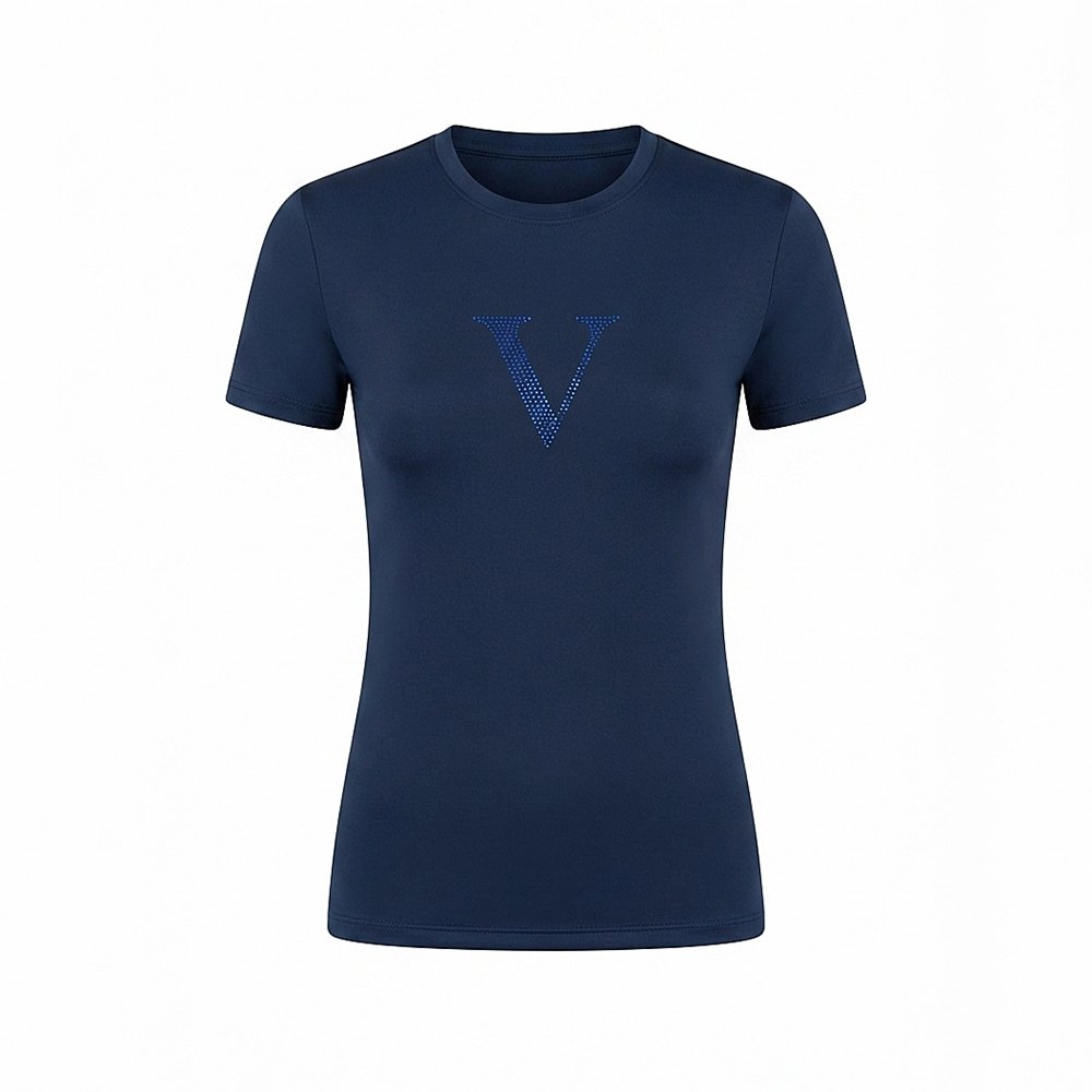 women's short sleeve crewneck equestrian t shirt with custom rhinestone logo women's short sleeve crewneck equestrian t shirt with custom rhinestone logo