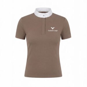 Home women's short sleeve equestrian show shirt baselayer with white stand collar
