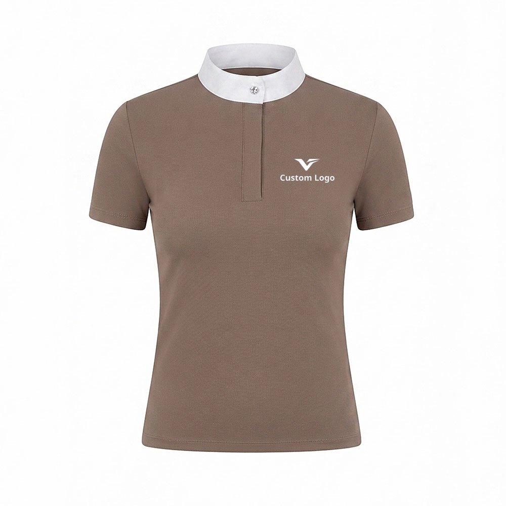 women's short sleeve equestrian show shirt baselayer with white stand collar women's short sleeve equestrian show shirt baselayer with white stand collar