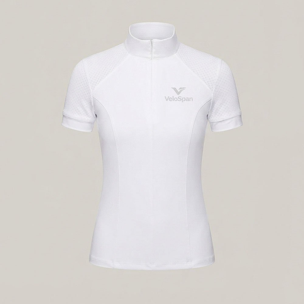women's short sleeve mesh show shirt with custom rhinestone logo women's short sleeve mesh show shirt with custom rhinestone logo